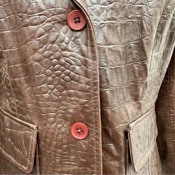 LOFT Brown Reptile Embossed Leather Two-Button Blazer Jacket - Picture 3 of 10